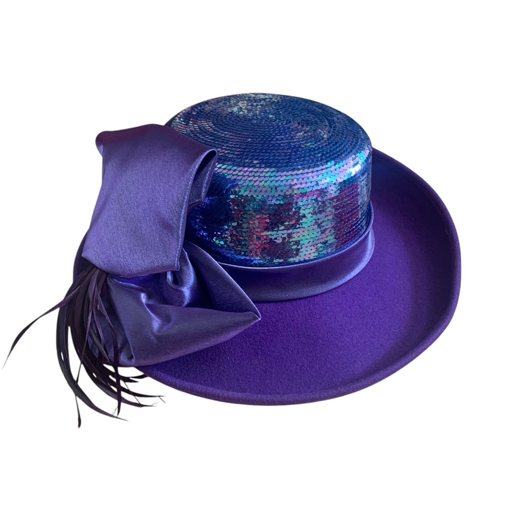 Whittall & Shon Vintage Wool Felt Sequined Bow Feather Hat